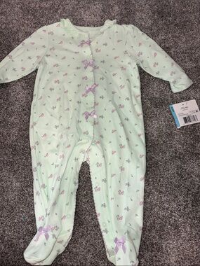 Little Me Mint Floral Footed One-Piece with Lavender Bows